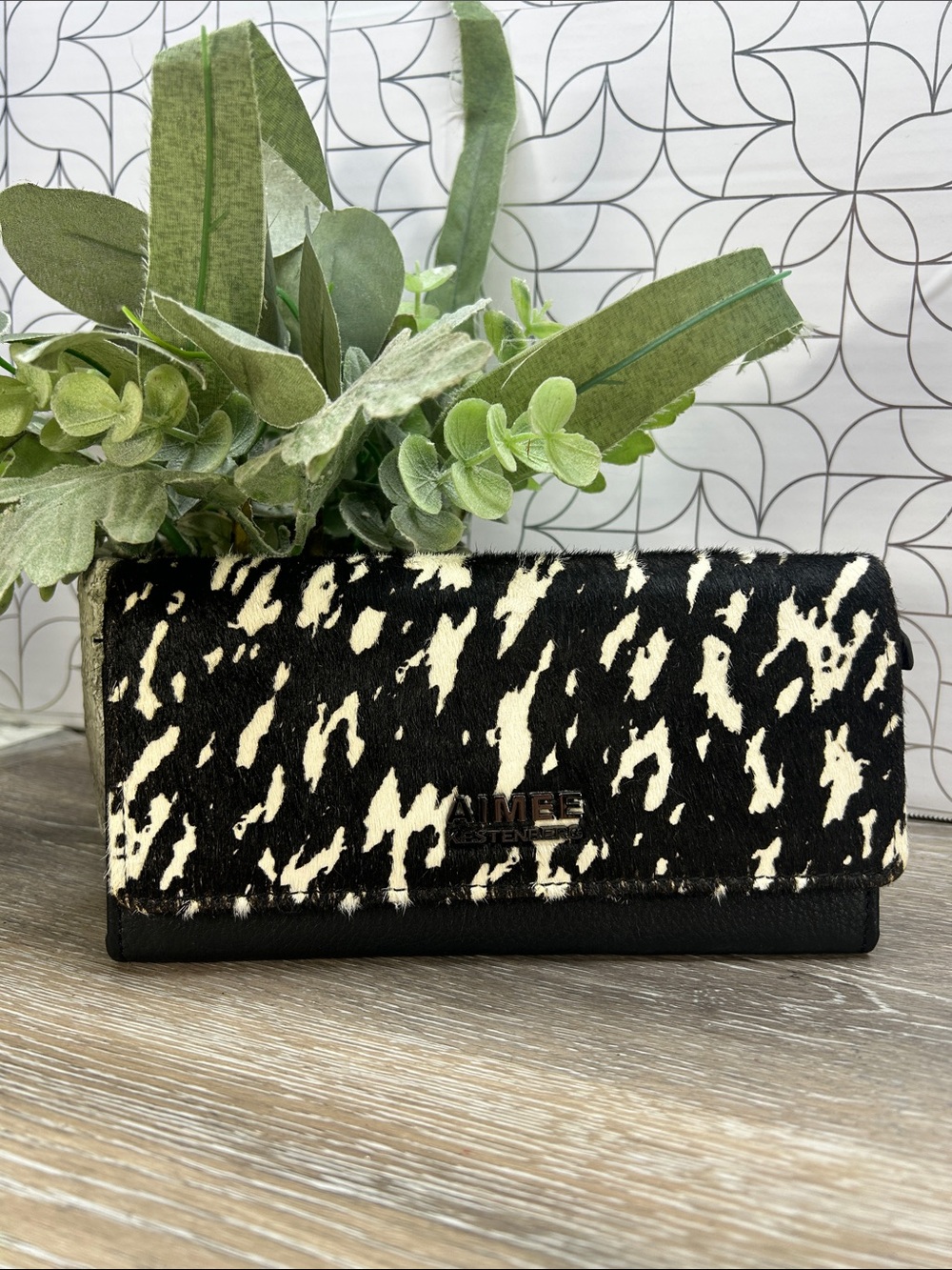 8625 Aimee Kestenberg Black & White Haircalf Wallet Clutch 578625